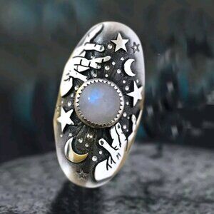 NWT Gothic Astrological Style Hands Stars & Moon Inlaid MoonStone Unisex 6 7 11